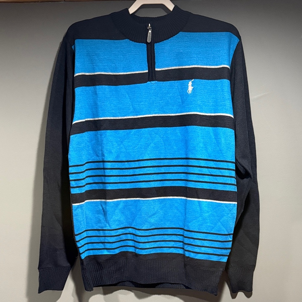Polo by Ralph Lauren Men's Black and Blue Zip-Up Sweater